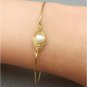 Pearl Bean Brass Bangle Bracelet
