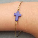 Dark Blue Turquoise Cross Brass Bangle Bracelet
