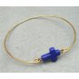 Dark Blue Turquoise Cross Brass Bangle Bracelet