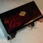 Vintage Asian Japanese Pretty Lacquered Jewelry Music Box Blue Velvet Interior & Mirrored Lid