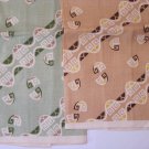 Pair Vintage Linen Tea Towels Atomic Print Brown Green Unused