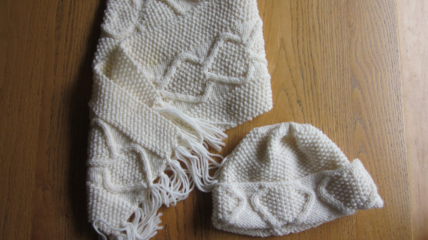 Aran Irish Hand Knit Scarf and Hat