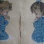 Pair Vintage Needlepoint Canvas Praying Children Boy Girl
