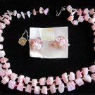 Vintage Pink Shell Earrings, Double Strand Necklace