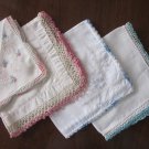 Lot Of 4 Hankies With Crocheted Edges 