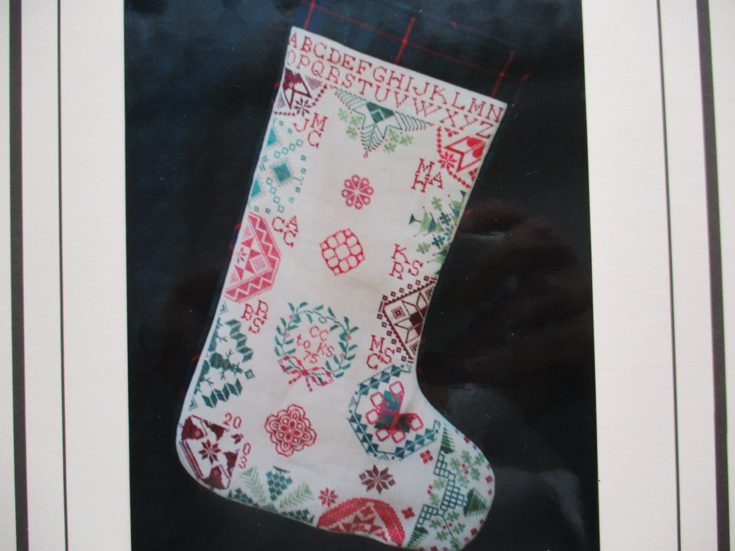 2 Workbasket Cross Stitch Patterns Quaker Stocking and Faith Hope Love