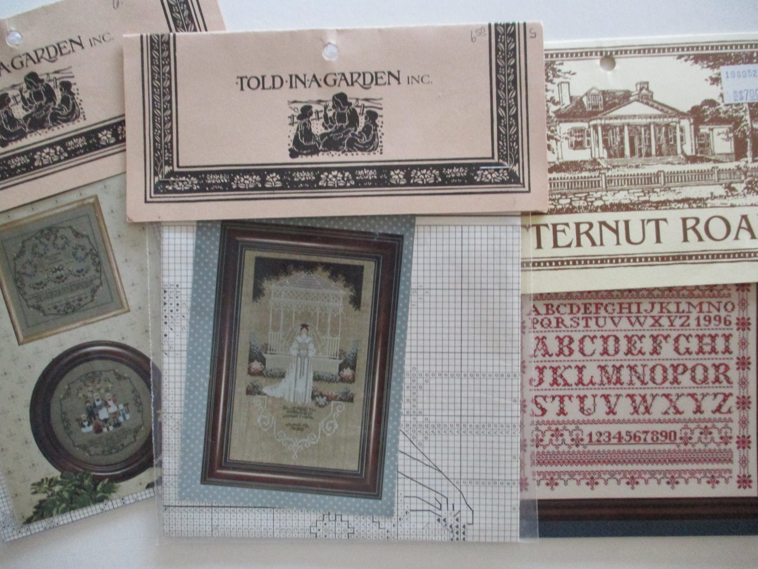 3 Marilyn Leavitt Imblum Cross Stitch Charts: Sampler Baby Garden Bride