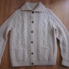Irish Aran Handknit Fisherman Cardigan Sweater Womens M or L Ivory
