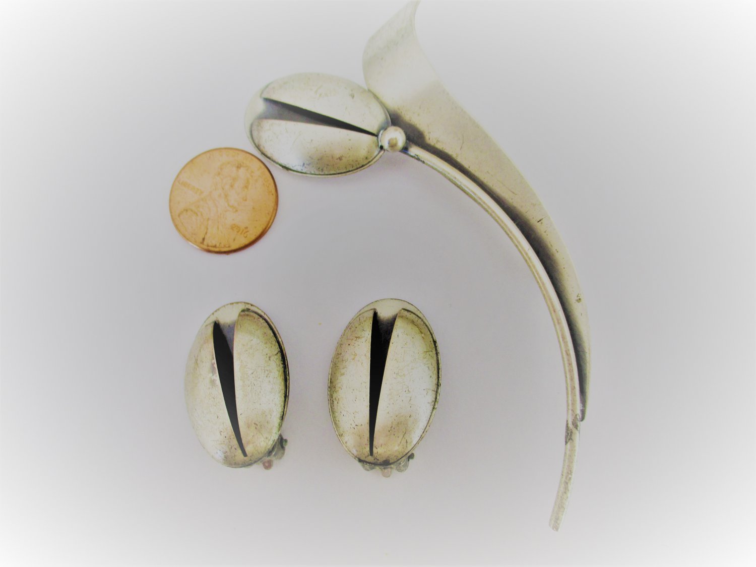 Beau Sterling MCM Tulip Pin Clip Earrings Brooch Set