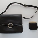 Vintage Early 1970s Gucci Shoulder Bag Brown Leather GG Brass Closure w/ Coin Purse