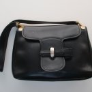 Vintage Early 1970s Gucci Boutique Shoulder Bag Black Leather Brass Trim