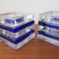 Pair MCM Glass Cube Candle Holders with Cobalt Stripes