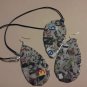 Handmade One of a Kind Decoupage Ransom Necklace & Pierced Earrings Set (Item # 13)