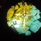 Handmade One of a Kind Stained glass inspired mosaic cross pendant   (Item#122)