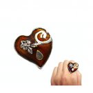 RARE Tribal Stylish Heart Flower Enamel Pottery "Size Adjustable" Crystal Ring
