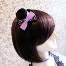 8cm Purple Polka Dot Bows Black Mini Top Hat Hair Fascinator Halloween Lolita Party