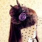 13cm Cocktail Feather Purple Stripe Rose Lady Top Hat Hair Fascinator Halloween Lolita Party