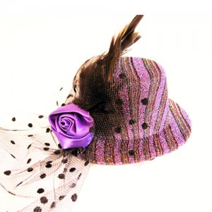 13cm Cocktail Feather Purple Stripe Rose Lady Top Hat Hair Fascinator Halloween Lolita Party