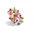 Unique Lovely Jewels Floral Enamel Pottery "Size Adjustable" Crystal Ring