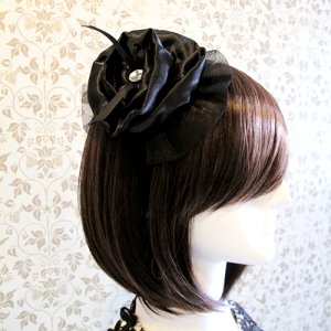 FREE SHIPPING Cocktail Party Large Black Flower Veil Hat Headband