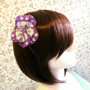 FREE SHIPPING Cocktail Party Purple Sequin Flower Rose Headband
