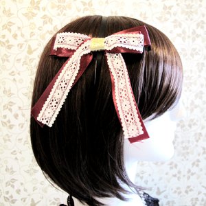 FREE SHIPPING Red Double Layer Ribbon Lace Bow Girl Lady Headband