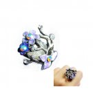 Rare Jewels Floral Unique "Size Adjustable" Enamel Rhinestone Ring