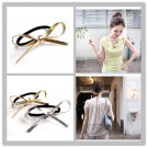 Elegant Lady Silver Artificial Leather Bow Ponytail Holder