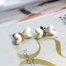 Lovely Girl White Heart Bow Rhinestone Stud Earrings