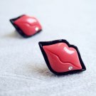 Lovely Girl Mini Sexy Red Lips with Rhinestone Sweet Stud Earrings
