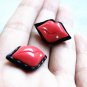 Lovely Girl Mini Sexy Red Lips with Rhinestone Sweet Stud Earrings