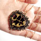 FREE SHIPPING Faceted Leopard Heart Bronze Necklace