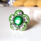 RARE Tribal Stylish Green Flower Enamel Pottery "Size Adjustable" Crystal Ring