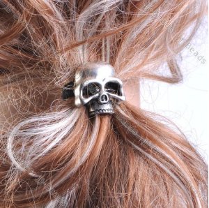Free Shipping 2-Way Rock Gothic Skull Ponytail Holder / Bracelet - Silver