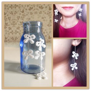FREE SHIPPING Elegant Design White Tiny Lace Bows Silver Chain Sweet Dangle Earrings