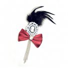 Free Shipping Party Lolita Pearl Feather BOW Link Bag Pin Brooch Badge