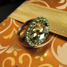 RARE Elegant Vintage Style Green Oval Crystal Rhinestone Ring