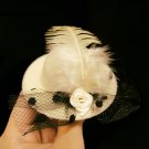 Tiny 7cm Feather Rose Beige Girl Mini Top Hat Hair Fascinator Wedding School Party