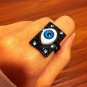 RARE Vintage Style Rectangular Blue EYEBALL Bronze Rhinestone Size Adjustable Ring Gift