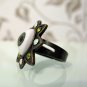 RARE Vintage Style Sun Star Green EYEBALL Bronze Rhinestone Size Adjustable Ring Gift