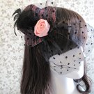 13cm Cocktail Feather Fuchsia Stripe Rose Lady Top Hat Hair Fascinator Halloween Lolita Party
