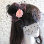 13cm Cocktail Feather Fuchsia Stripe Rose Lady Top Hat Hair Fascinator Halloween Lolita Party