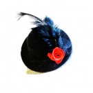 Tiny 7cm Feather Rose Black Girl Mini Top Hat Hair Fascinator Wedding School Party