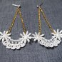 FREE SHIPPING Elegant Design White Flower Golden Chain Dangle Earrings