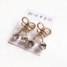 Elegant Golden Crystal Bow Dangle Stud Earrings