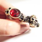 Rock Skull Red Jewel Copper Double Finger Ring Woman Accessory