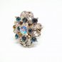 Antiqued Silver Elegant Blue Rhinestone Ring Woman Accessory