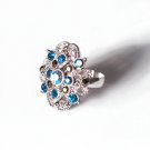 Antiqued Silver Elegant Blue Rhinestone Ring Woman Accessory