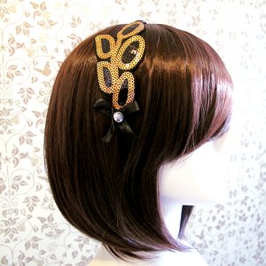 FREE SHIPPING Party Golden Brown Sequin Leaves Bow Headband