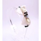 FREE SHIPPING Beige Ribbon Bow Sequin Flower Headband Hair Band